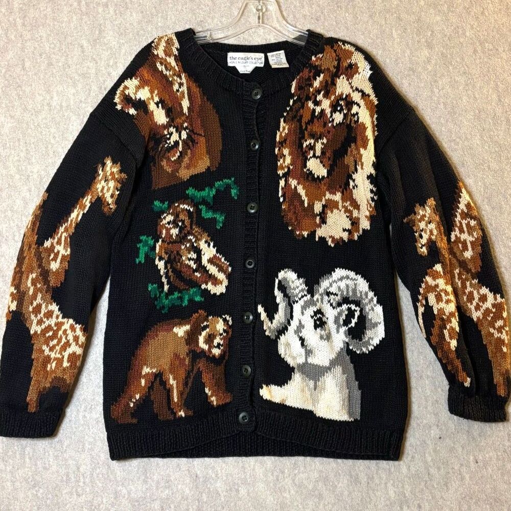 Vintage 90s The Eagle’s Eye World Wildlife Collection Animal Knit Cardigan M